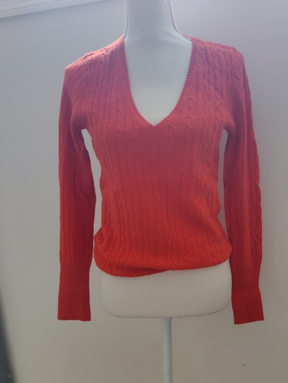 J.crew Women's Cable Knit V-Neck Sweater Orange Vintage Cottagecore Y2K Luxury